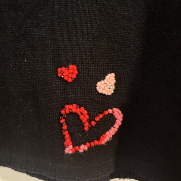 Emma Tricot Black Beaded Heart Sweater Heart Buttons Knit Cardigan Womens Sz M - Picture 6 of 12
